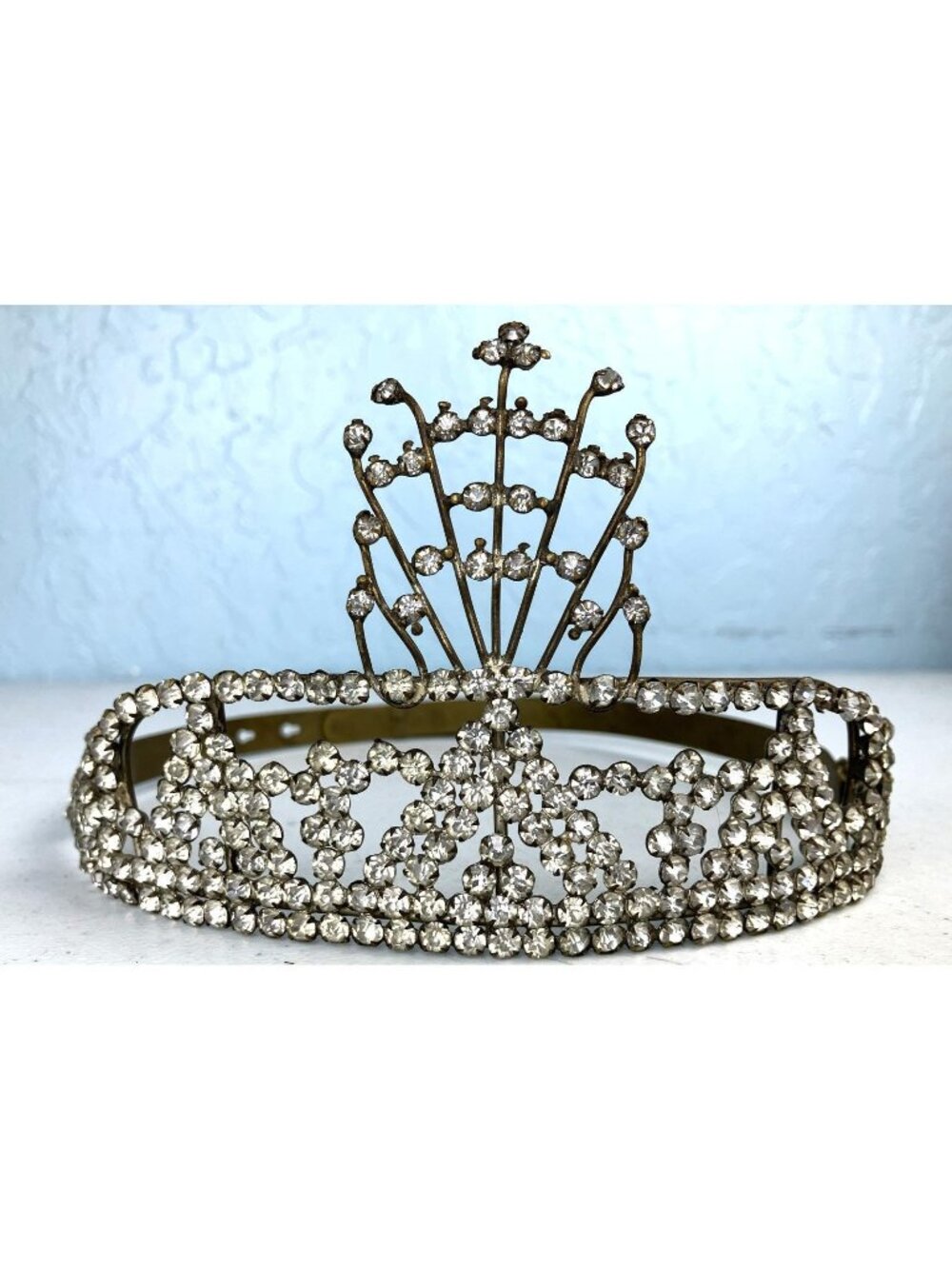 1910s - Flapper Feather Motif Paste Stones Tiara Edwardian Crown